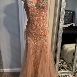 Elegant Sequin Embellished Pink Evening Gown